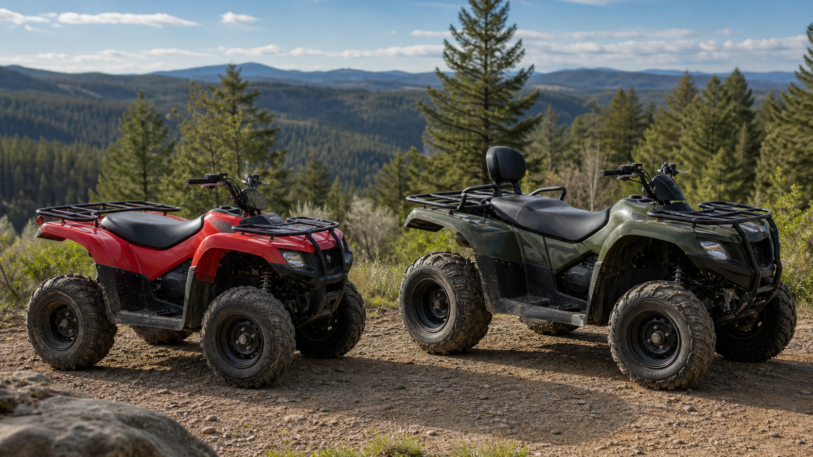 Single-Rider vs Two-Up ATVs: Understanding ATV Seating Types shown through a realistic ATV riding scene