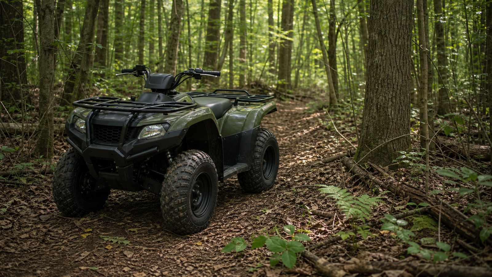 Unbranded ATV scene showing forest and woodland setup