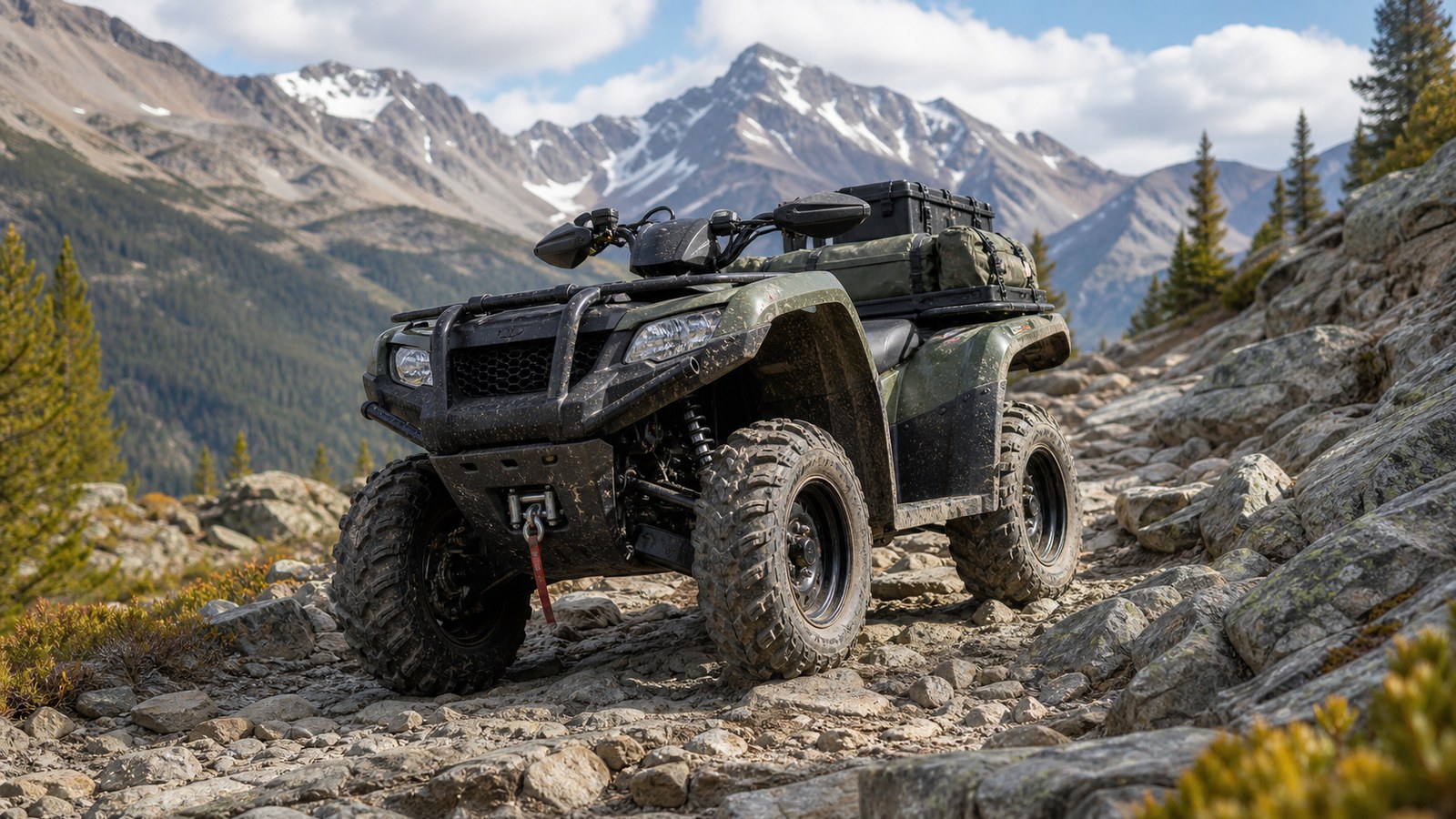 Unbranded ATV scene showing mountain and rock crawling setup