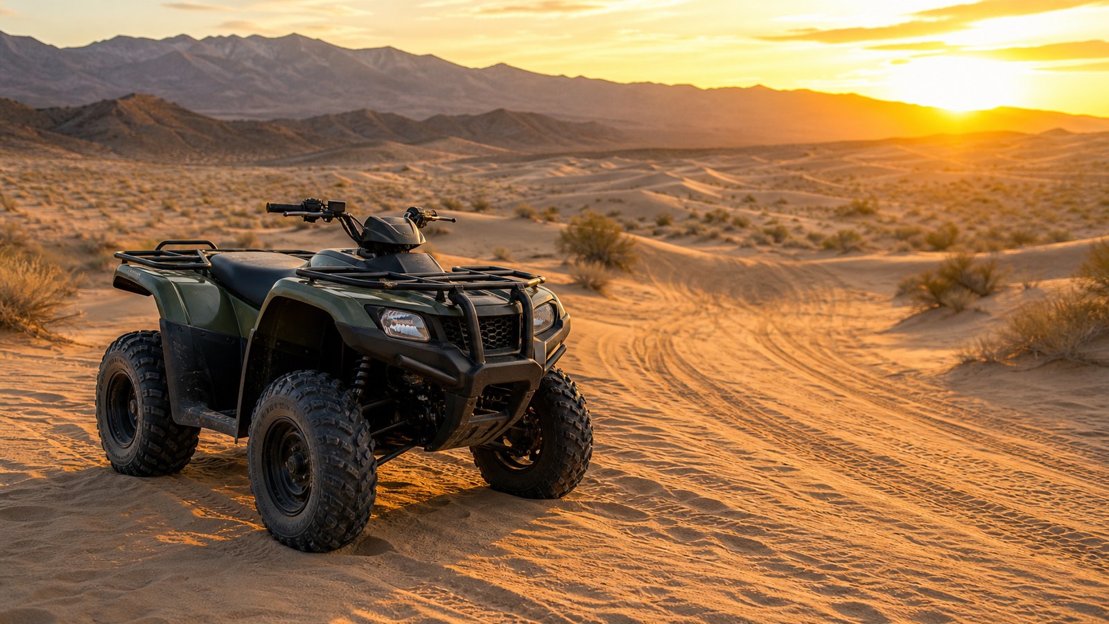 Unbranded ATV scene showing desert and dune setup