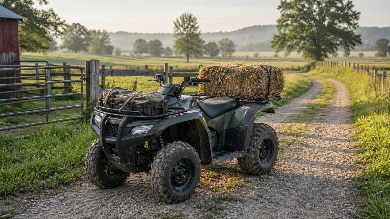 Unbranded ATV scene showing weight, dimensions, and load choices