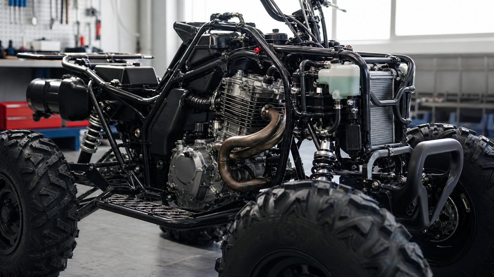 Unbranded ATV scene for How Engine Architecture and Design Improve ATV Power, Handling, and Reliability